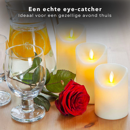 Cheqo® Set van 3 LED Kaarsen met Afstandsbediening - Realistische Led Kaarsen - Lichtgevende Kaarsen -Realistisch Vlameffect - Wax - 15, 12.5 & 10 cm Hoogte - 7.5 cm Diameter - Incl. Knoopcelbatterij Led-kaarsen