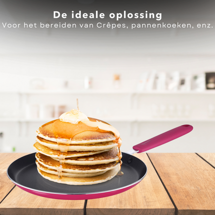 Cheqo® Hippe Pannenkoekpan 24 cm - Geperst Aluminium - Anti-Aanbaklaag - Softtouch Handgreep - Pink - Voor Alle Warmtebronnen - Anti-Aanbaklaag - Lange Levensduur - Omeletpan - Koekenpan Koekenpan