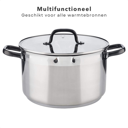 Cheqo® RVS Kookpan - Soeppan - 9L - Ø 28x16,5cm - Ultra-Inductie 5mm - 18/10 RVS - 2x Uitloop - Maatverdeling - Vaatwasmachinebestendig - Alle Warmtebronnen - Ook voor Inductie Kookpan