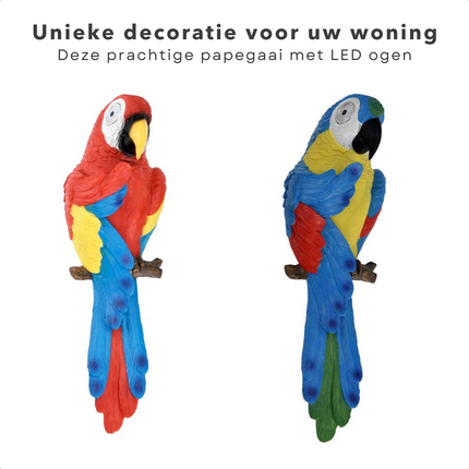 Cheqo® Papegaai met Licht - Wandlamp - Papegaai Decoratie - 37cm Hoog - 12cm Breed - 2 LED's - Polyresin Wandlamp