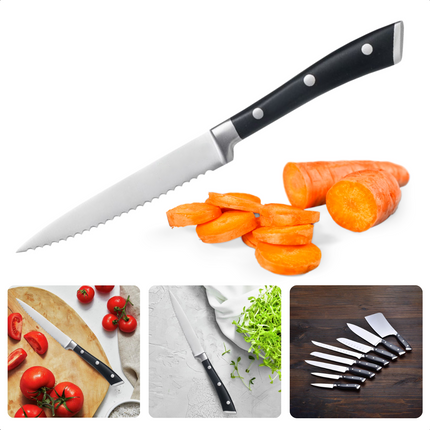 Cheqo® PRO Keukenmes - Utility Mes - Multifunctioneel - RVS - Kunststof Handvat - 24 cm - 12,5 cm Lemmet - 120 gram - Groente & Fruit Snijden Keukenmes