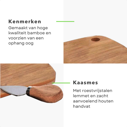 Cheqo® Mini-Kaasplankje - Kaasplank - Kaas Serveerplank - Bamboe Hout - Met Kaasmes van RVS Kaasplank