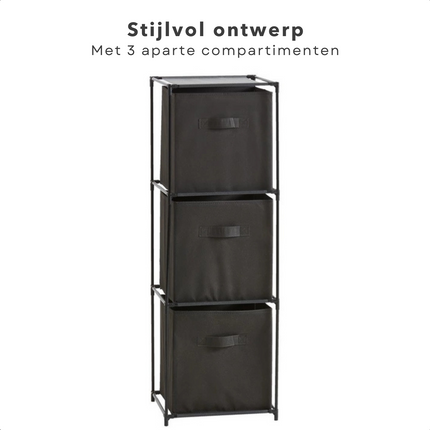 Cheqo® Opbergkast - Halkast - Ladekast met 3 Compartimenten - 35x35xH102cm - 30x30x30cm - Polyester - Metalen Frame - Kunststof Verbindingen - Gemakkelijk In Elkaar Te Zetten Ladekast