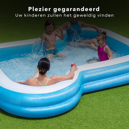 Cheqo® Familiebad - Opblaasbad - Opblaasbaar Zwembad - Z-vormig - 305x274x46cm - 1207L - 2 Ringen - 2 Loungegedeeltes - Extra Brede Zijwanden - 2 Bekerhouders Opblaas Zwembad