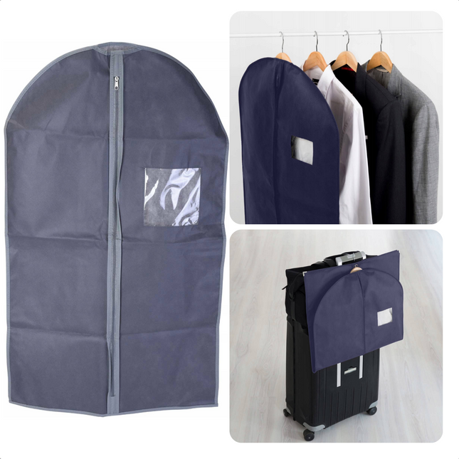 Cheqo® Luxe Kledinghoes met Rits - Kleding Beschermer - Met Kijkvenster - Reis Accessoire - 60x100cm - Bescherm je Kleding tegen Stof - Grijs Kledinghoezen