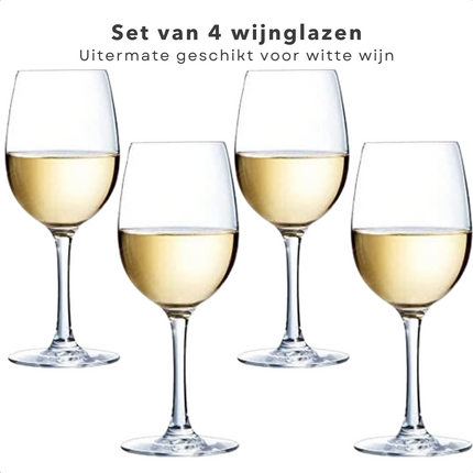 Cheqo® 4 Witte Wijnglazen - Witte Wijn Glas - Wijnglas Set  - 430ml (43cl) - Vaatwasbestendig - 20cm Hoog - Transparant Witte Wijnglazen