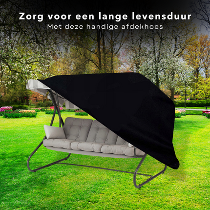 Cheqo® Hoes voor Schommelbank - Tuinmeubelhoes - Schommelbankhoes - 225x145x175cm - 210D Polyester + PU Coating - Met Opbergzak met Rits - Zwart Tuinmeubelhoezen