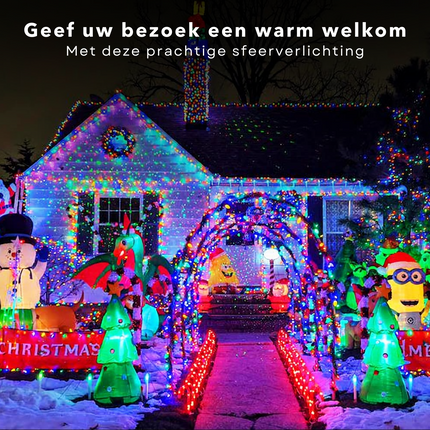 Cheqo® LED Verlichting 600 LED - 18m - Multicolor - 8 Lichtfuncties - Soft Wire - 3m Aanloopsnoer - Feestverlichting - Kerstverlichting - Tuinverlichting - Buitenverlichting - Gekleurde Kerstverlichting - Voor Binnen en Buiten Kerstboomverlichting