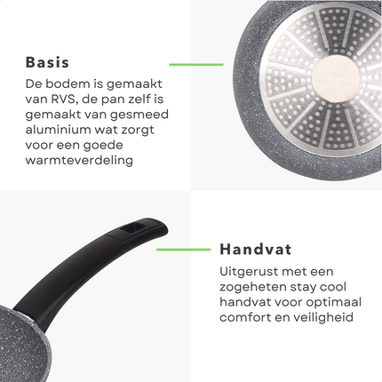 Cheqo® Koekenpan Ø26cm - 4,7cm - 100% Gerecycled Aluminium - RVS Bodem - Gezonde Anti-Aanbaklaag - Gas, Inductie, Elektrisch, Keramisch, Halogeen - PFOA-Vrij - Geen Lood, Geen Cadmium - Grijs - Made in Italy Koekenpan