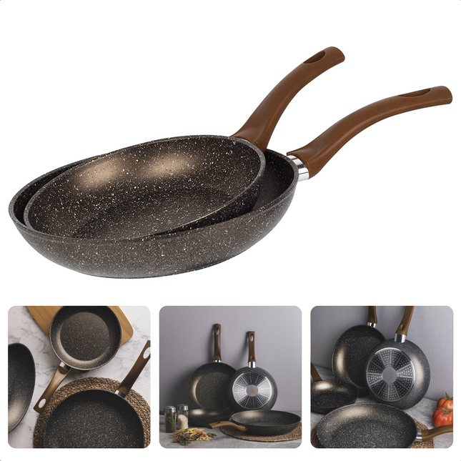 Cheqo® Luxe Koekenpan Set - Koekenpannenset Inductie - Ø20cm, Ø24cm - 100% Gerecycled Aluminium - RVS Bodem - PFOA-Vrij - Geen Lood, Geen Cadmium - Gas, Inductie, Elektrisch, Keramisch, Halogeen - Ook voor Inductie - Made in Italy Koekenpan