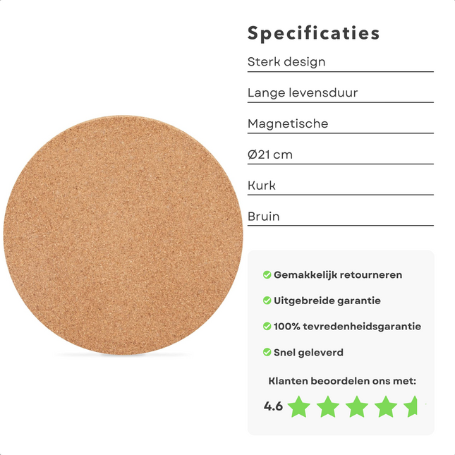 Cheqo® Magnetische Panonderzetter - Kurk - ø 21cm - Perfect voor Potten en Pannen - Onderzetter voor Pannen Panonderzetters
