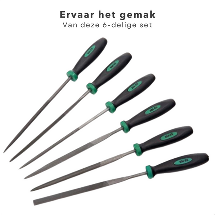 Cheqo® Sleutelvijlen Set - 6 Stuks in Koffer - Vlakstomp - Vlakspits - Halfrond - Rond - Driehoek - Vierkant - Vijlen - Handgereedschap - Vijlenset - Vijl - Precies Vijlwerk - 6-delige Set vijlensets