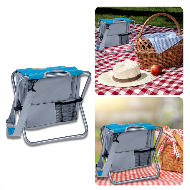 Cheqo® Vouwkruk met Koelbox - Koeltas Opvouwbaar - 30x30x20 cm - Campingstoel - Vissersstoel - Reistas - Stoel - Blauw Koelbox