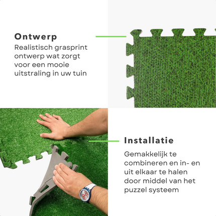 Cheqo® Multifunctionele Zwembadtegels - Puzzeltegels - Zwembad Vloermat - Fitness Puzzelmat - Yogamat - Tuinvloer - Set van 6 stuks - 40x40cm - Grasprint - Kunstgras - Vloertegels Onderzeilen