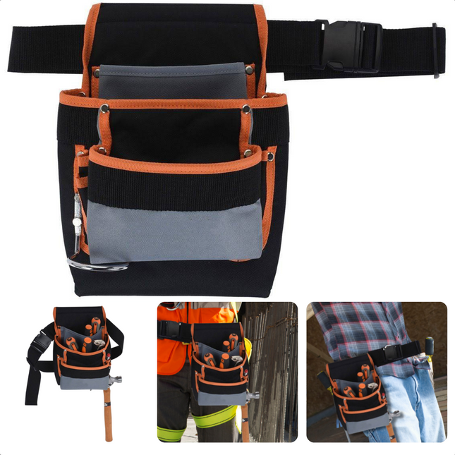 Cheqo® Gereedschapsgordel - 25x33cm - 7 Opbergvakken - 1 Hamerhouder - Polyester Gereedschapsgordels