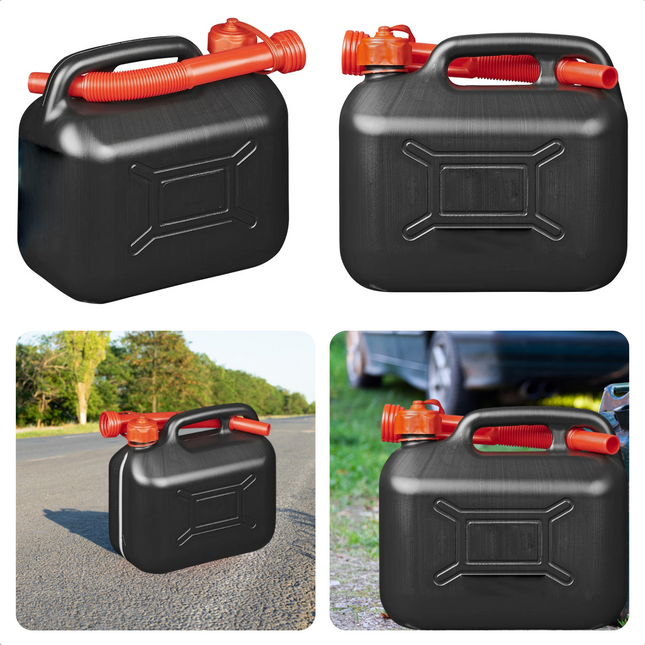 Cheqo® Jerrycan - Benzinetank - 5L - Met Opschroefbare Schenktuit - Gechikt voor Benzine - Flexibele Schenktuit - Afmeting ca. 26x13x23cm. Jerrycans