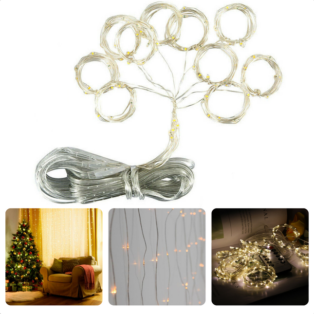 Cheqo® Soft Wire LED Lichtgordijn - 190x190cm - 400 LED's - Extra Warm Wit - 8 Lichtfuncties - Voor Binnen & Buiten - Feestverlichting - Sfeerverlichting - Kerstverlichting - Lange Levensduur Lichtgordijn