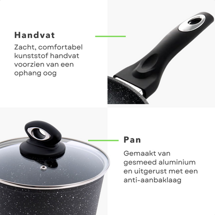 Cheqo® Steelpan met Deksel - Alle Warmtebronnen - Ook voor Inductie - Kookpan - Gesmeed Aluminium - 18cm Steelpan