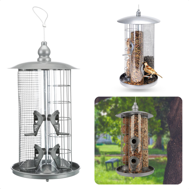 Cheqo® XL Vogelvoederhuis - Vogelhuis - Nestkast - Voederstation - Vogelhuisje - 37cm Hoog - Metaal - Ophangbaar Vogelvoederhuis