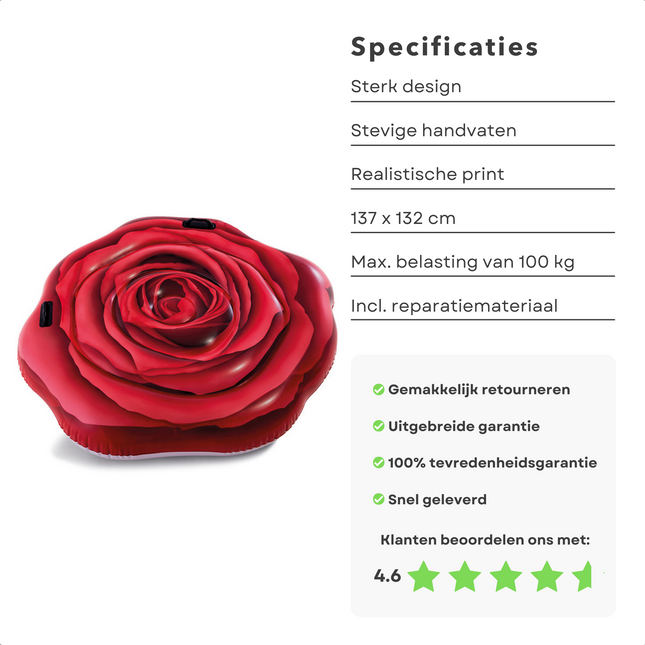 Cheqo® Luchtbed - Roos - 137x132cm - 1 Persoon - Opblaasfiguur - Luchtbed voor Zwembad Opblaasfiguren