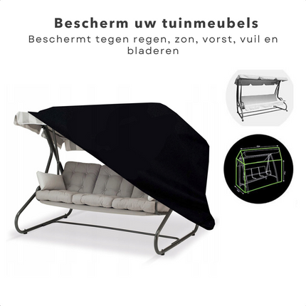 Cheqo® Hoes voor Schommelbank - Tuinmeubelhoes - Schommelbankhoes - 225x145x175cm - 210D Polyester + PU Coating - Met Opbergzak met Rits - Zwart Tuinmeubelhoezen