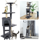 Cheqo® XL Kattenkrabtoren Grijs - Krabtoren - Krabpaal - Huis voor Katten - Krabton - Kattenhuis - 45x30x110cm - 6 Palen - 4 Planken - 1 Ladder - 1 Nest - 2 Speelgoedmuizen - Superleuke Klim- en Krabtoren voor je Kat Krabtoren