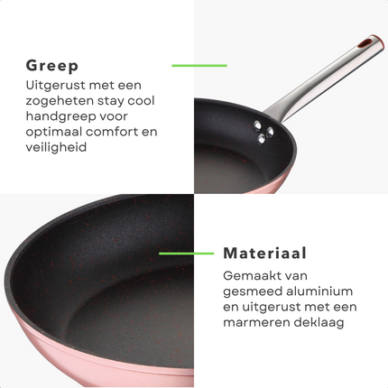 Cheqo® Koekenpan - Bakpan - Ø24 cm - Champagne - Hoogwaardig Aluminium - RVS Handgreep - Marmeren Deklaag - PFOA-Vrij - Lood-Vrij - Alle Warmtebronnen - Ook voor Inductie Koekenpan