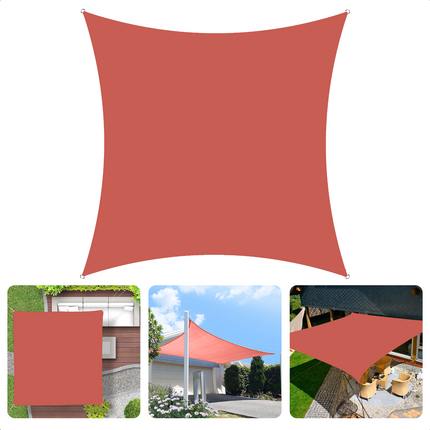 Cheqo® Schaduwdoek Vierkant - Terra Rood - Waterafstotend Polyester 100% - 4x2.30m Touw - Met Draagzak - 300x300cm Schaduwdoek