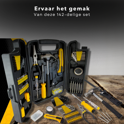 Cheqo® XL Gereedschapskoffer - Toolbox - Gereedschapskist - Handgereedschap - Met Klauwhamer, Tang, Schroevendraaiers en meer! - 142-delig Gereedschapsset