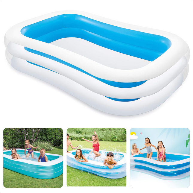 Cheqo® Opblaasbaar Zwembad - Opblaasbad - 262x175cm - 770L - Extra Brede Zijkanten - Uitloopventiel - Familiebad Opzetzwembaden
