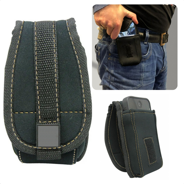 Cheqo® Telefoonhouder voor Broek - Riem Holster Telefoonhoesje Zwart - Speciaal voor Klusser/Vakman - Afsluitbaar - Geschikt voor Broekriem - Hoesje - Flexibel - Universeel Gereedschapsgordels