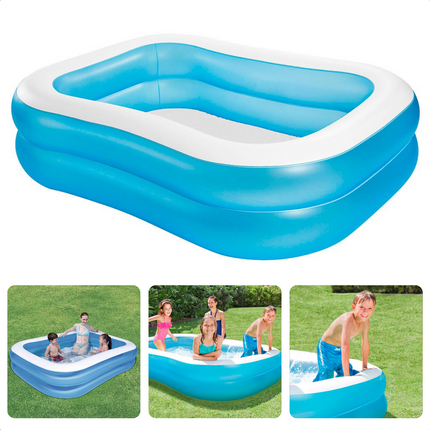 Cheqo® Familie Zwembad - Opblaas Zwembad - Zwembad Opblaasbaar - 211x132cm - Stevig Vinyl - 2 Gelijke Ringen - Extra Brede Zijwanden - 400L Watercapaciteit Opblaas Zwembad