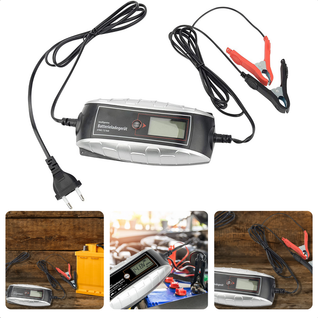 Cheqo® Acculader 6V/12V met LCD Scherm - Druppellader - 7 Oplaadmodes - 4.0Ah Max Laadstroom - 6V & 12V Laadspanning Acculader