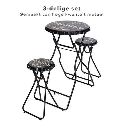 Cheqo® Premium Statafel Set - Statafel & 2 Stoelen - Bartafel met Krukken - Zwart - 101cm x 60cm - Opklapbaar - Tuin- & Homeparty - Bartafel - Sta Tafel Statafel