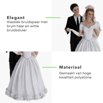 Cheqo® Luxe Trouwfiguur Bruidspaar 29cm - Polystone (Kunsthars) - Bruidstaart - Taartdecoratie Bruiloft - Taarttopper - 950g Taartfiguur
