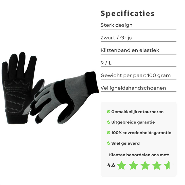 Cheqo® Veiligheidshandschoenen - Werkhandschoen - Snijbestendig - Bescherming tegen Fysieke & Mechanische Gevaren - EN 420 + EN 388 - 100g - 9/L Werkhandschoenen