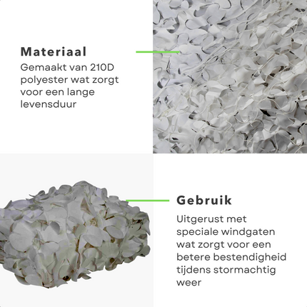 Cheqo® Schaduwdoek Camouflage - Camouflagenet - Camouflage Net - Buitennet - Driehoek 360x360x360cm - Lichtgrijs - 210D Polyester - 3x 3.50m Touw - Met Afsluitbare Draagzak Schaduwdoek