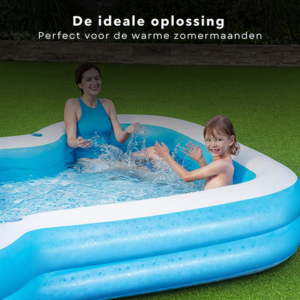 Cheqo® Familiebad - Opblaasbad - Opblaasbaar Zwembad - Z-vormig - 305x274x46cm - 1207L - 2 Ringen - 2 Loungegedeeltes - Extra Brede Zijwanden - 2 Bekerhouders Opblaas Zwembad