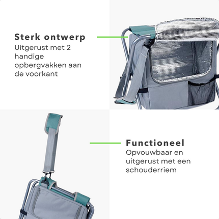 Cheqo® Vouwkruk met Koelbox - Koeltas Opvouwbaar - 30x30x20 cm - Campingstoel - Vissersstoel - Reistas - Stoel - Groen Koelbox