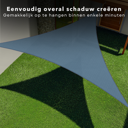 Cheqo® Schaduwdoek Driehoek - Blauw - Waterafstotend - Polyester 100% - Compleet met Touw - Verpakt in Afsluitbare Draagzak - 360x360x360cm Schaduwdoek