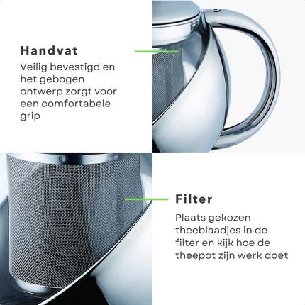 Cheqo® Theepot met Filter - Theekan - Thee Infuser - 0.75L - Roestvrijstaal - 750ml - Hittebestendig tot 120°C - Glanzende Finish Theepot