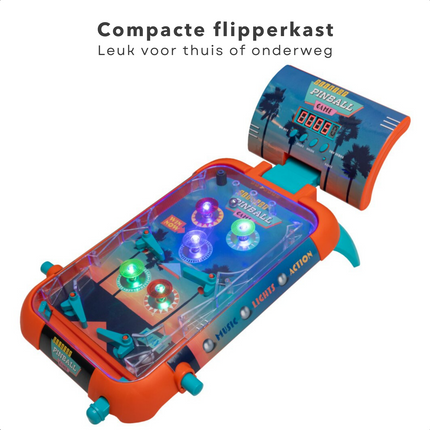 Cheqo® Flipperkast - Pinball Machine - 53x26 cm - Tafelmodel - Kunststof - 3 LR14 Batterijen - Muziek & Licht - 750 gram - Ideaal voor op tafel - Batterijen niet inbegrepen - Voor Kinderen - Voor Volwassenen - Cadeau - Tafelspel - Spelletje Spellen