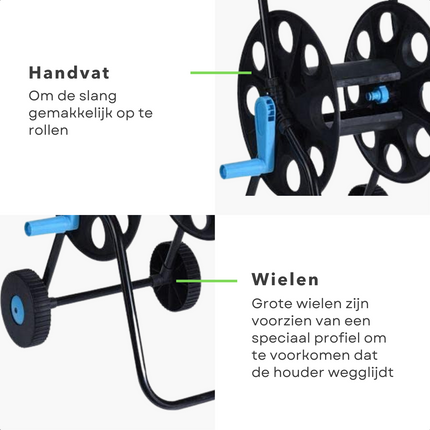 Cheqo® Slangenwagen - Tuinslanghaspel - Tuinslanghouder Trolley - Tuinslangenwagen Voor 40m Tuinslang - Geïntegreerde Aansluiting 19mm - 45x45x85cm - Blauw/Zwart Slangenwagen