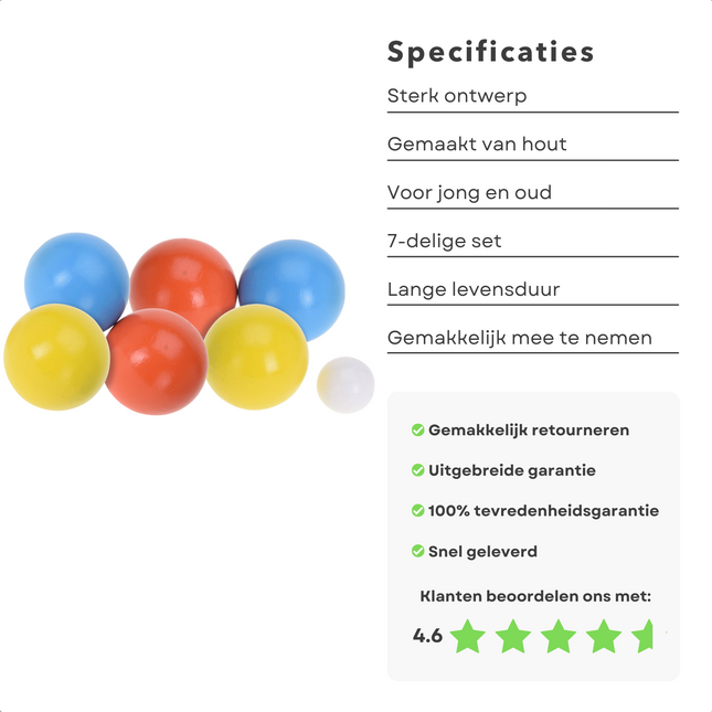 Cheqo® Jeu-de-Boules Spel - Jeu de Boules - 7-Delig - Houten Set - ø7cm Jeu de Boules sets