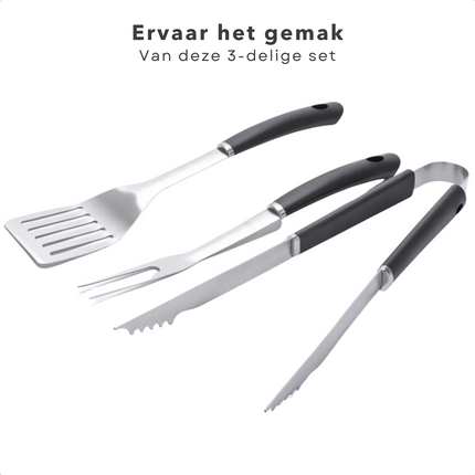 Cheqo® BBQ Gereedschapset - Barbecueset - BBQ Grill Accessoires Set - Tang, Spatel & Vork - BBQ Tang - BBQ Spatel - BBQ Vork - Gemaakt van RVS - 395mm, 425mm & 420mm Barbecuegerei-sets