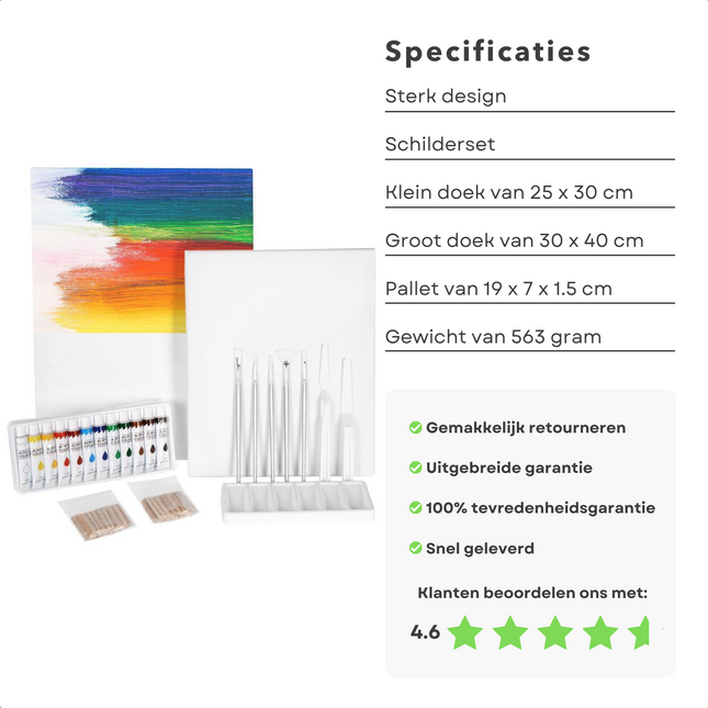 Cheqo® Luxe Schilderpakket - Schilderset - Schilderkist - Hobbyset - Met 2 Schildersdoeken, Acrylverf en Materialen Schilderpakket