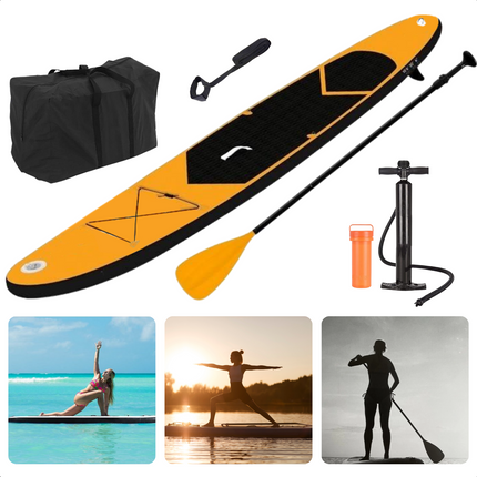 Cheqo® Complete SUP-Set - Opblaasbaar SUP Board - Stand Up Paddle Board - Tot 80kg - EVA Anti-Slip - Verstelbare Peddel - Met Rugzak en Handpomp - Oranje SUP Board