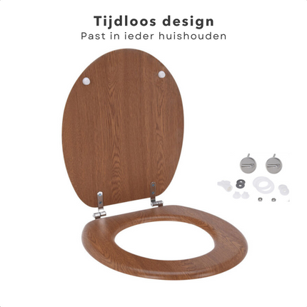 Cheqo® Toiletbril MDF - WC Bril  - Hout - 42.5x37cm - 18" - Houtkleur - RVS Verbinding WC-brillen