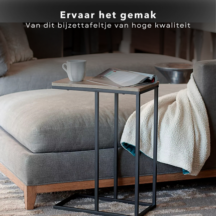 Cheqo® Banktafeltje - Bijzettafel - Banktafel - Nachtkastje - Tafeltje - Metaal Frame & MDF-Melamine Top - 40x26xH58cm - Donkerbruin en Zwart Bijzettafel