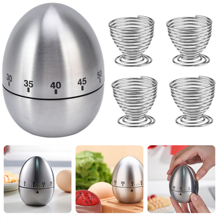 Cheqo® Kookwekker met Eierdopjes - 4 Eierdopjes - Eierdoppen - 60 Minuten - 5cm Diameter - 5,5cm Hoogte Eierdopjes